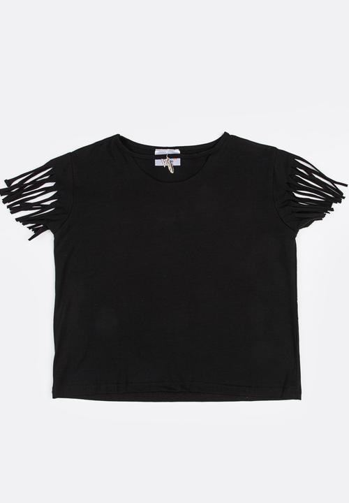 Pop Candy - Fringe Sleeve Top Black