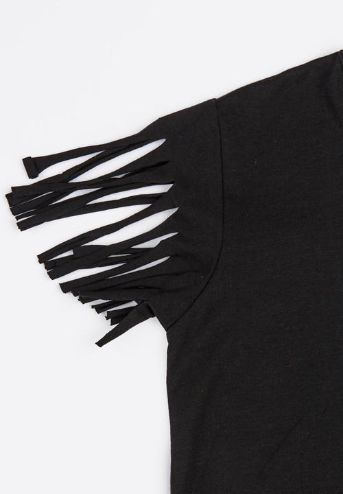 Pop Candy - Fringe Sleeve Top Black
