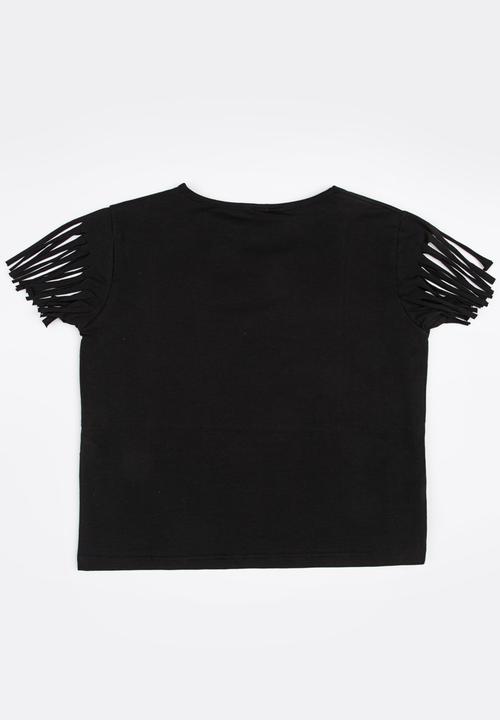 Pop Candy - Fringe Sleeve Top Black