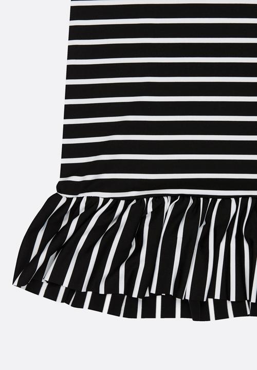 Pop Candy - Cold Shoulder Stripe Dress Black