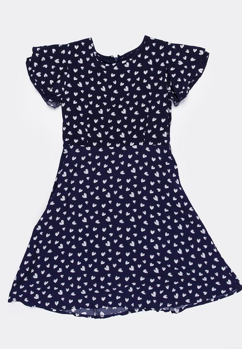 MINOTI - Rebel AOP Dress with Flutter Sleeves Navy