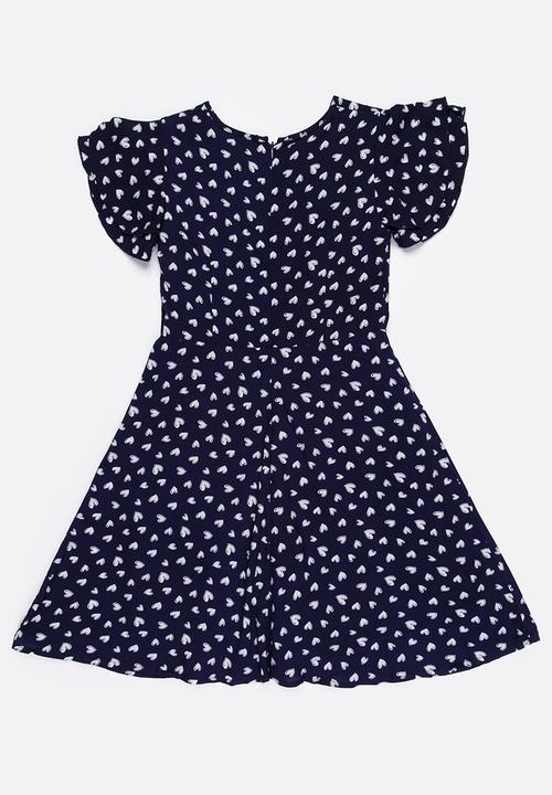 MINOTI - Rebel AOP Dress with Flutter Sleeves Navy