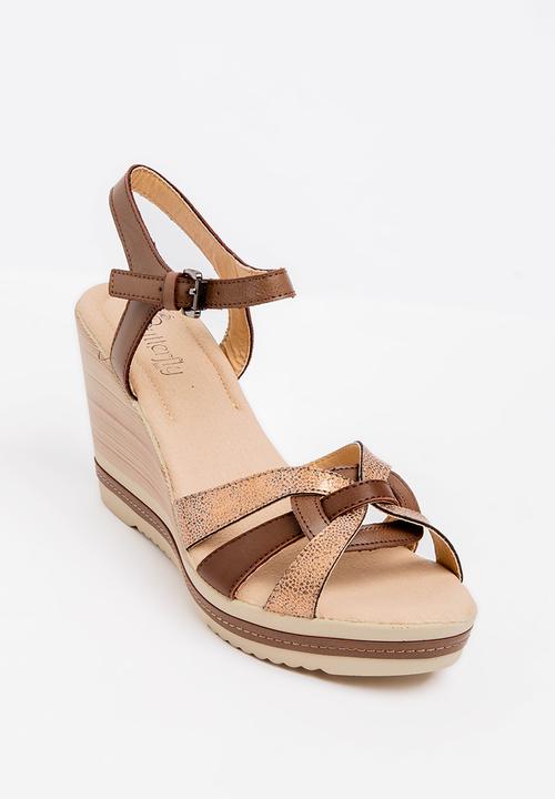 Butterfly Feet - Kim Open Toe Wedges Brown