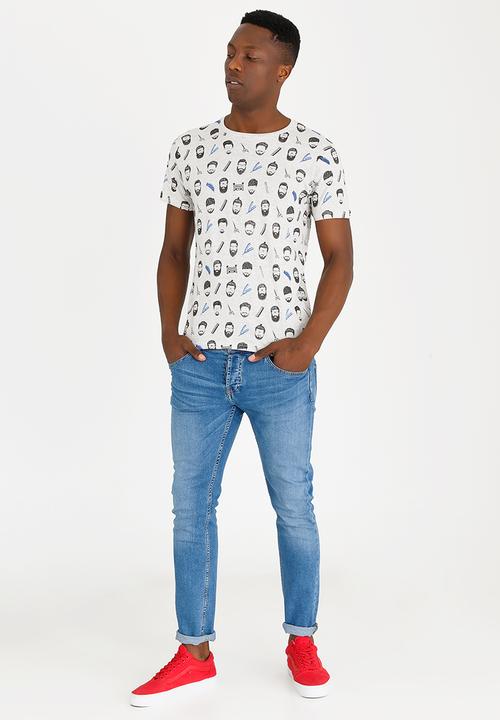Brave Soul - Barberb All Over Print Crew Neck Tee Grey