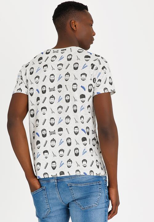 Brave Soul - Barberb All Over Print Crew Neck Tee Grey