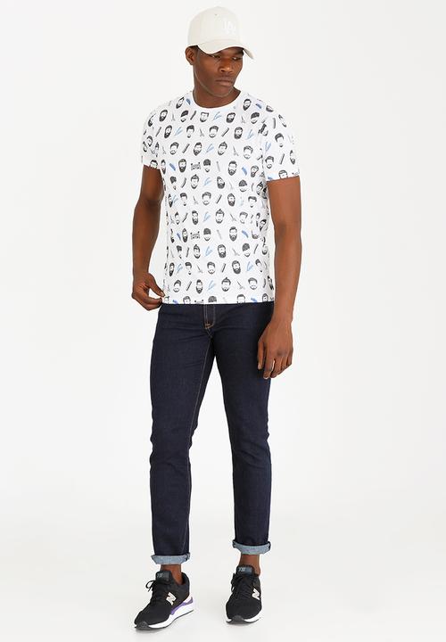 Brave Soul - Barberb All Over Print Crew Neck Tee White