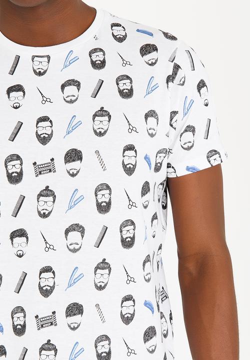 Brave Soul - Barberb All Over Print Crew Neck Tee White