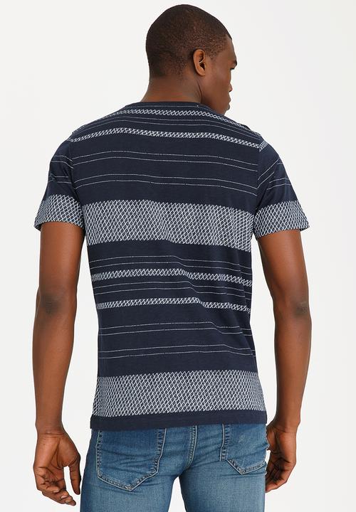 Brave Soul - Bamboon Striped Crew Neck Tee Navy