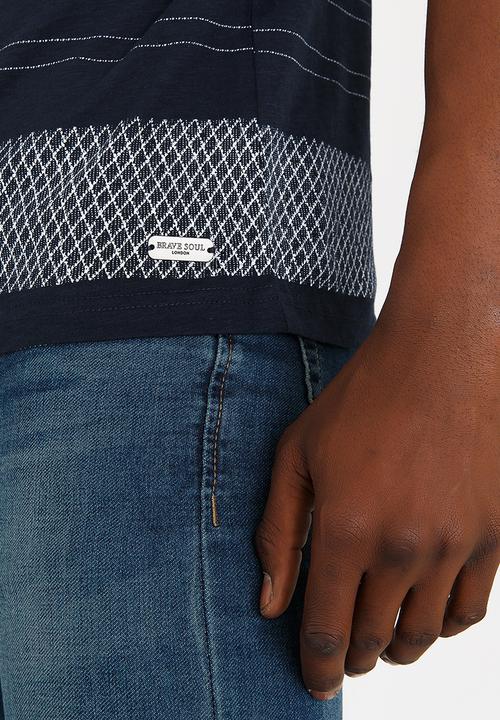 Brave Soul - Bamboon Striped Crew Neck Tee Navy
