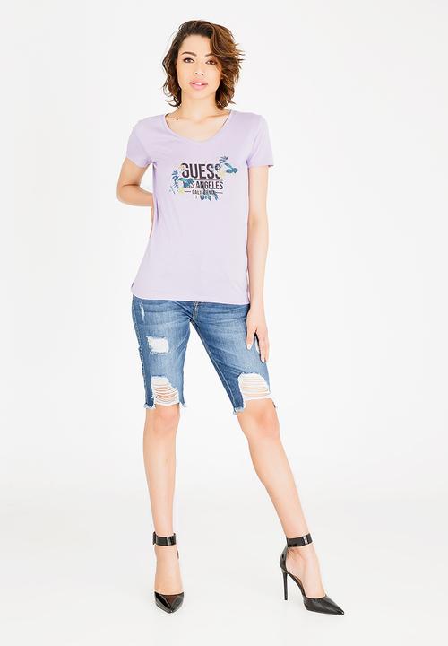GUESS - Guess Floral Knot Detail Tee Mid Purple