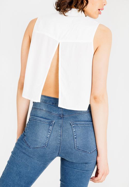 c(inch) - Cropped Open Back Shirt White
