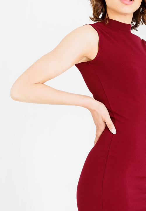 c(inch) - High Neck Bodycon Dress Burgundy