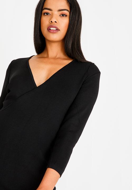 edit - Wrap over semi fitted dress - black 
