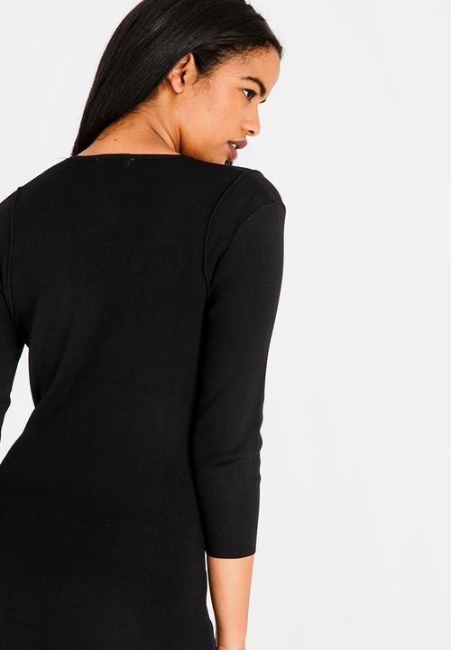 edit - Wrap over semi fitted dress - black 