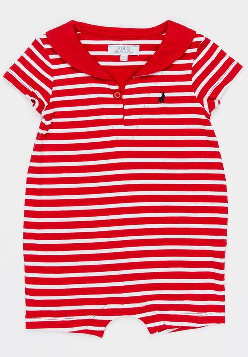 POLO - Tyler striped baby grow - red