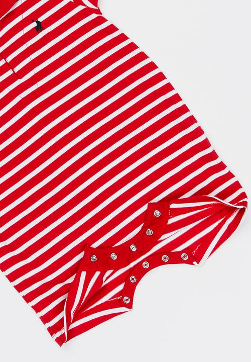 POLO - Tyler striped baby grow - red