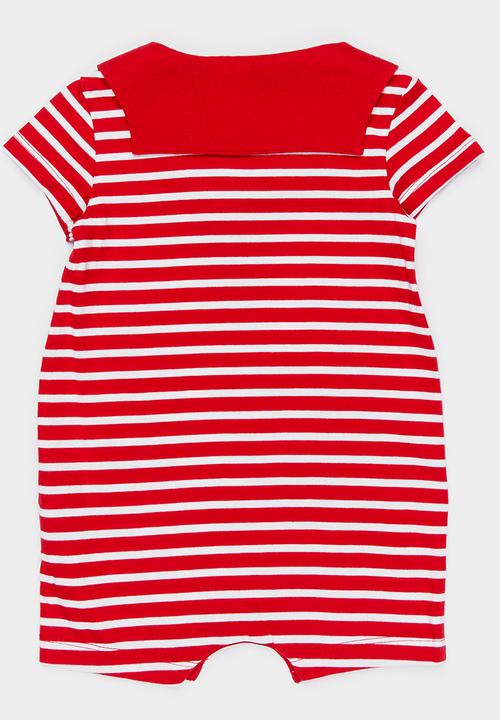 POLO - Tyler striped baby grow - red