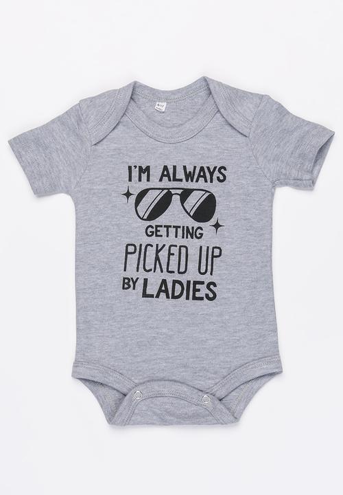 Funky Shop - Short sleeve slogan baby grow - grey