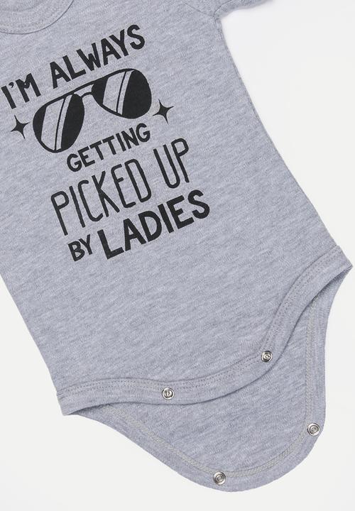 Funky Shop - Short sleeve slogan baby grow - grey