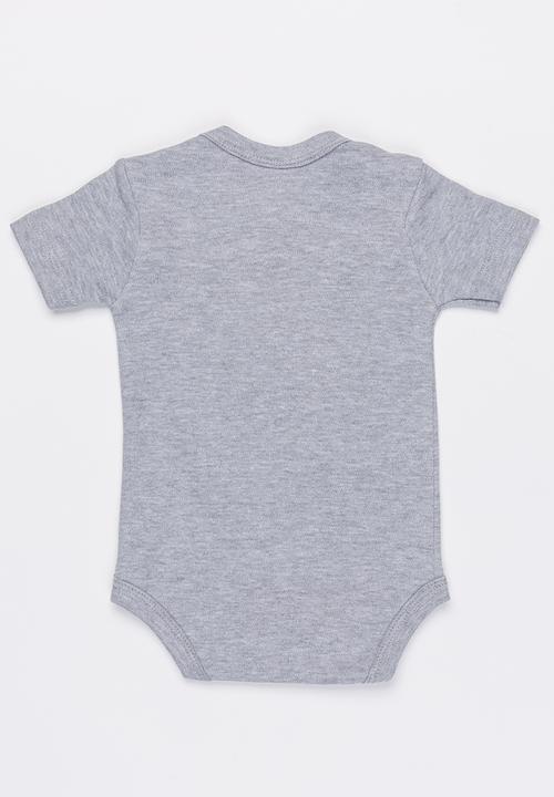 Funky Shop - Short sleeve slogan baby grow - grey