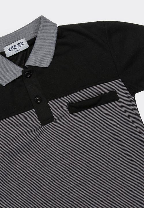 Twin Clothing - Printed Stripe Golfer T-shirt Black