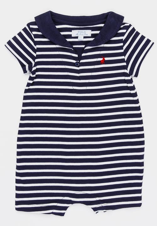 POLO - Tyler striped babygrow - navy & white