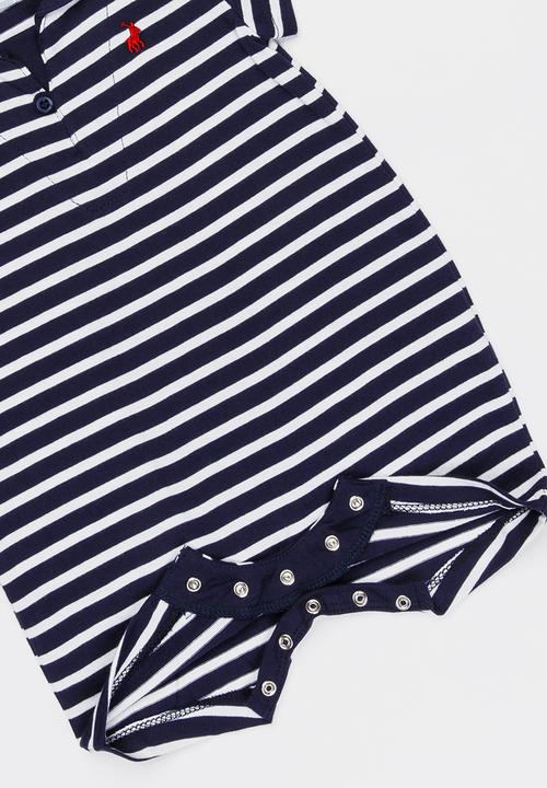 POLO - Tyler striped babygrow - navy & white