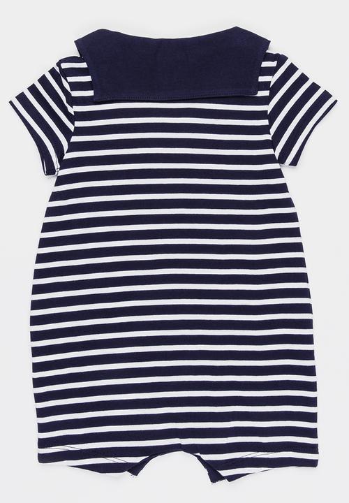 POLO - Tyler striped babygrow - navy & white