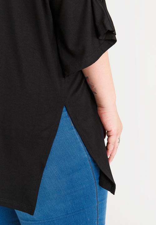 edit Plus - Cold Shoulder Top Black