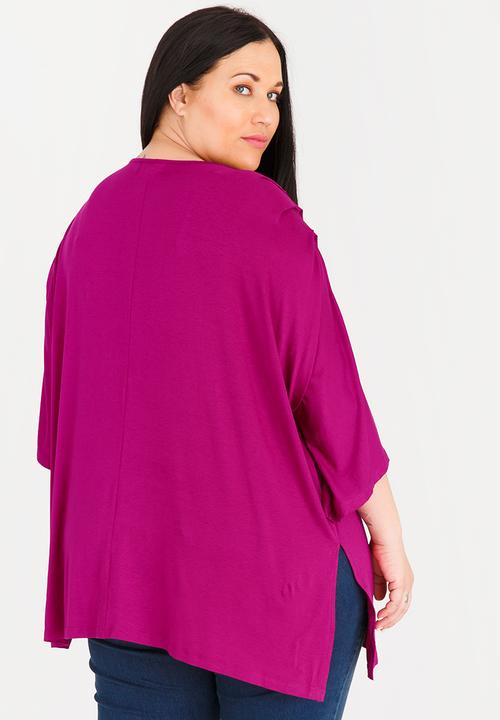 edit Plus - Cold Shoulder Top Dark Pink