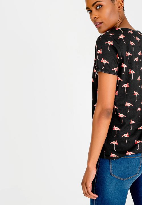 ONLY - Printed Flamingo Tee Black