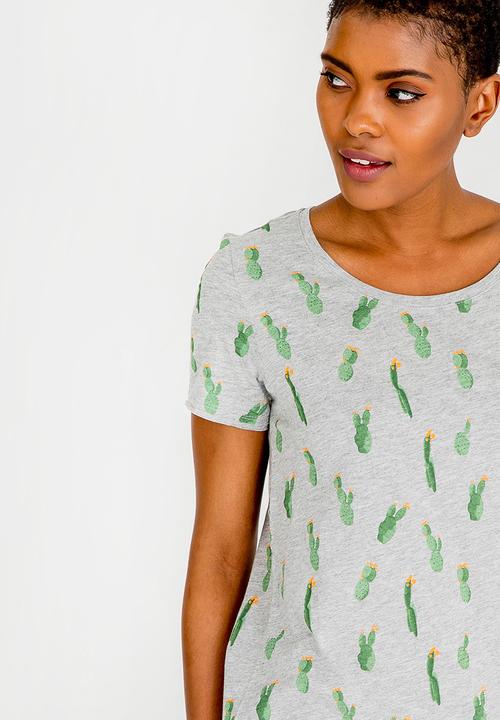 ONLY - Printed Cactus Tee Grey Melange