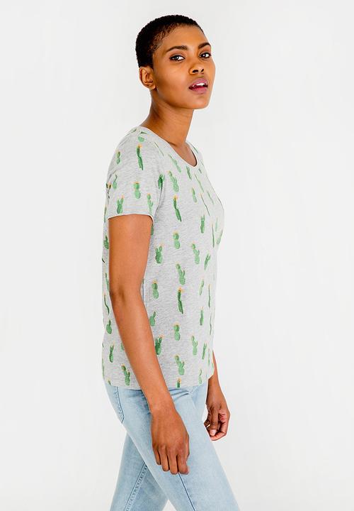 ONLY - Printed Cactus Tee Grey Melange
