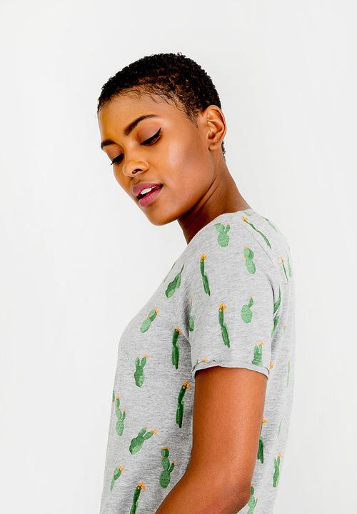 ONLY - Printed Cactus Tee Grey Melange