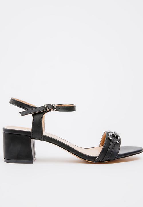 black midi block heels