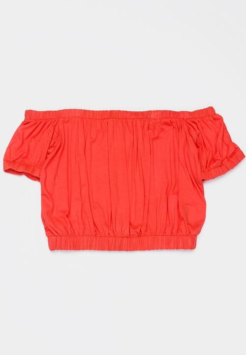 Rebel Republic - Bardot crop top - coral