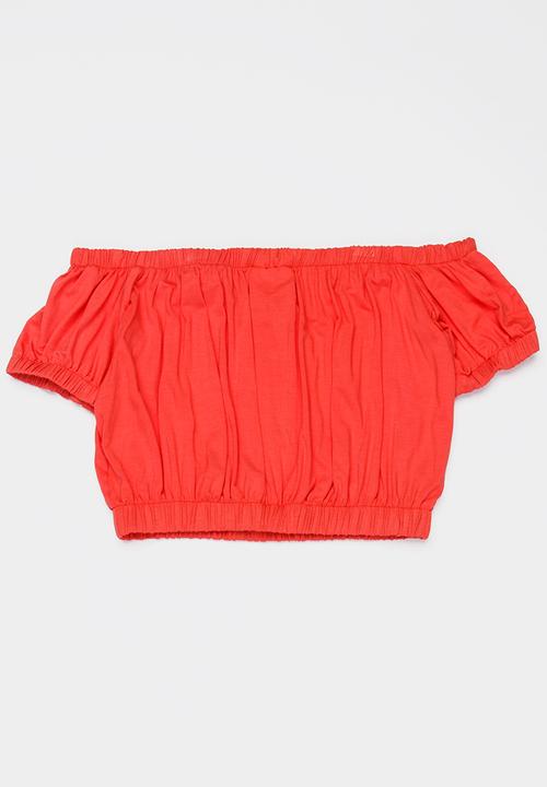 Rebel Republic - Bardot crop top - coral