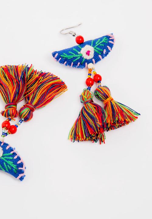STYLE REPUBLIC - Crochet detail tassel earrings - multi-colour