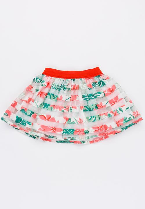 MINOTI - Tropicana AOP Organza Stripe Skirt Multi-colour