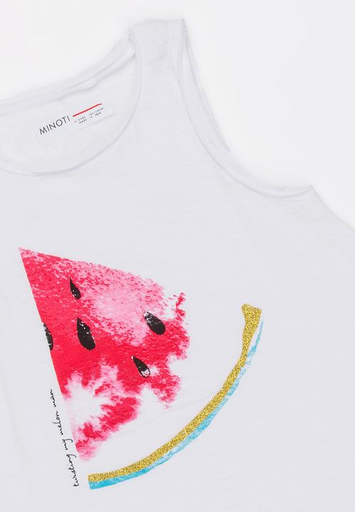 MINOTI - Beachy Asymmetric Watercolour Print Motif Top Off White