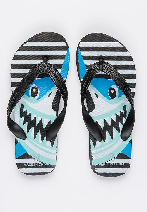 Pop Candy - Shark print flip flops - black