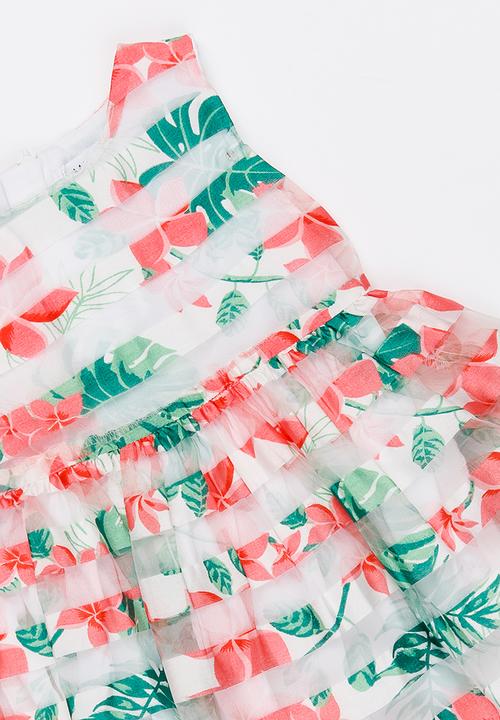 MINOTI - Tropicana AOP Organza Stripe Dress Multi-colour
