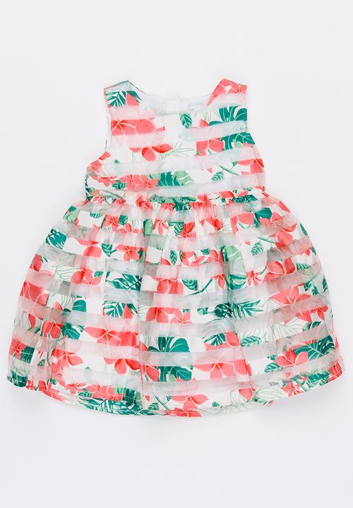 MINOTI - Tropicana AOP Organza Stripe Dress Multi-colour