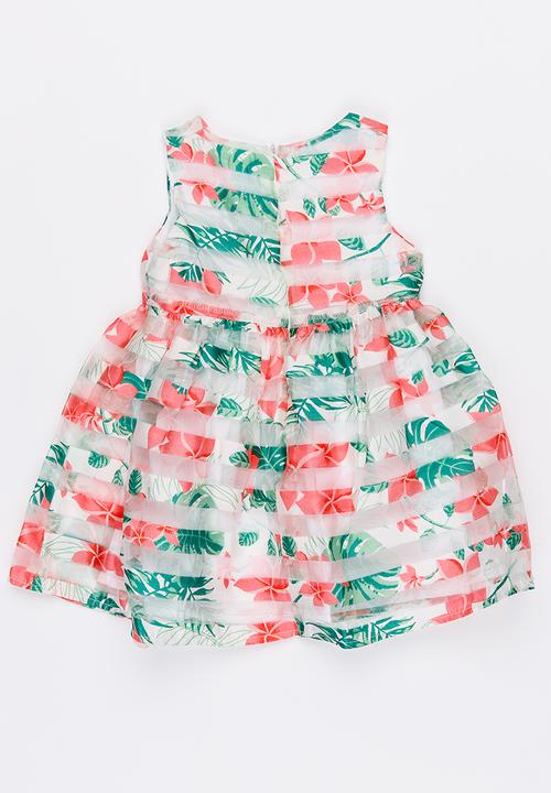 MINOTI - Tropicana AOP Organza Stripe Dress Multi-colour