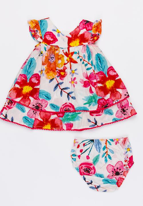 MINOTI - Bee 2 piece AOP woven dress & bloomer set - multi-colour