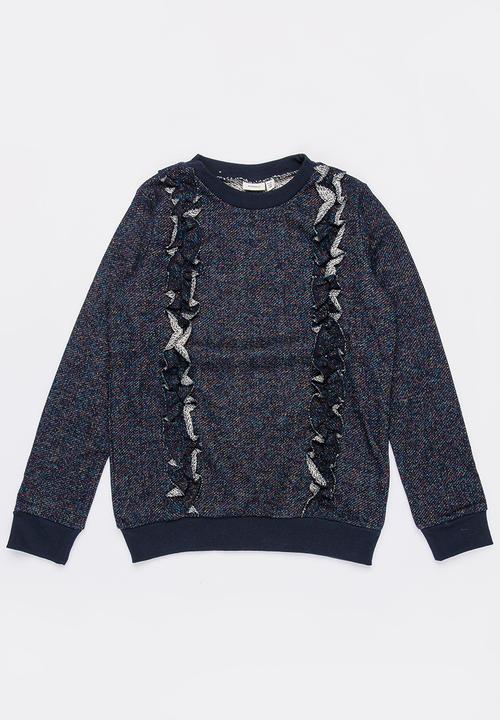 Name It - Long Sleeve Frilled Sweat Top Navy