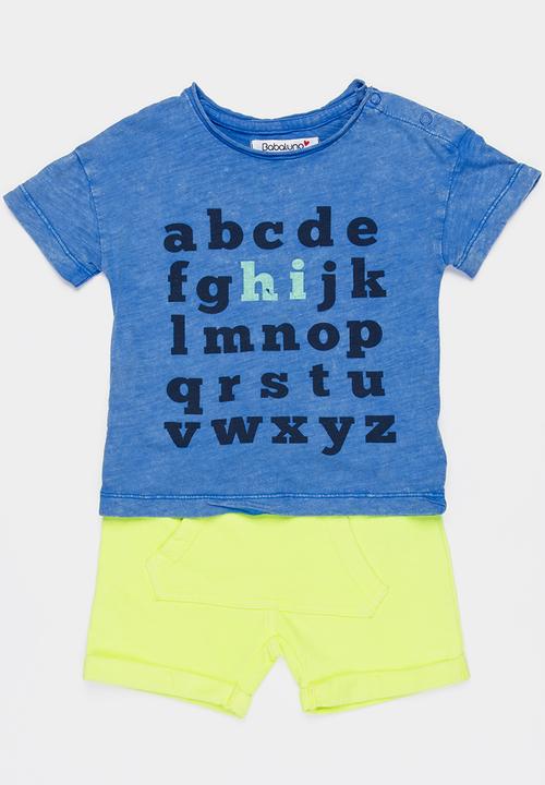 MINOTI - Holiday 2 Piece Acid Wash Printed Tee & Washed Out Multi-colour