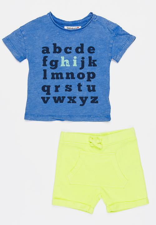 MINOTI - Holiday 2 Piece Acid Wash Printed Tee & Washed Out Multi-colour