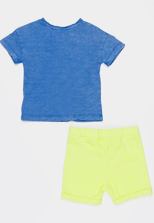 MINOTI - Holiday 2 Piece Acid Wash Printed Tee & Washed Out Multi-colour