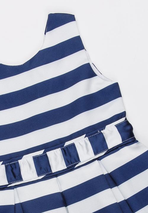 MINOTI - French Stripe Dress with 3D Applique Flowers Navy & White
